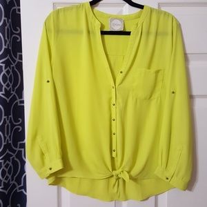 Yellow Button Down-tie Blouse